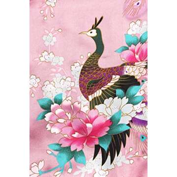 BABEYOND Women's Kimono Robe Long Satin Silky Robes with Peacock and Blossoms Printed Kimono Nightgown