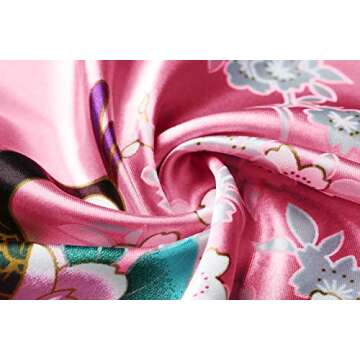 BABEYOND Women's Kimono Robe Long Satin Silky Robes with Peacock and Blossoms Printed Kimono Nightgown