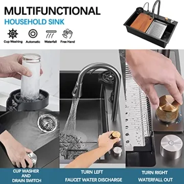 Premium Stainless Steel Waterfall Kitchen Sink with Accessories