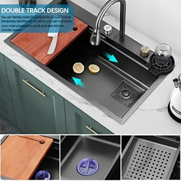 Premium Stainless Steel Waterfall Kitchen Sink with Accessories