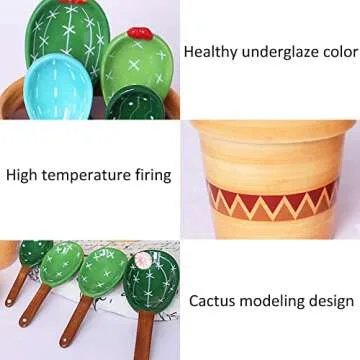 Kelendle Ceramic Cactus Measuring Spoons with Holder Set of 5 Baking Measuring Spoons for Wet & Dry Ingredients Cactus Figurine Dishwasher Safe Mixed Colors 1 Tbsp 1 TSP 1/2 TSP 1/4 TSP 1 Cup Yellow