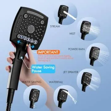 ELLO&ALLO Matte Black Bathroom Shower Faucet Set with Valve, Rainfall Shower Head with Handheld Combo