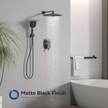 ELLO&ALLO Matte Black Bathroom Shower Faucet Set with Valve, Rainfall Shower Head with Handheld Combo