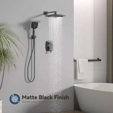 ELLO&ALLO Matte Black Bathroom Shower Faucet Set with Valve, Rainfall Shower Head with Handheld Combo