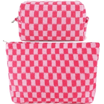 Stylish 2Pcs Checkered Makeup Bag Set for Women