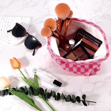 Stylish 2Pcs Checkered Makeup Bag Set for Women