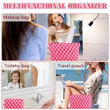 Stylish 2Pcs Checkered Makeup Bag Set for Women