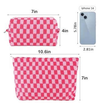 Stylish 2Pcs Checkered Makeup Bag Set for Women