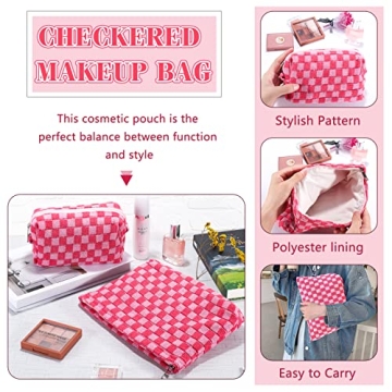 Stylish 2Pcs Checkered Makeup Bag Set for Women