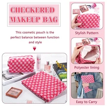 Stylish 2Pcs Checkered Makeup Bag Set for Women