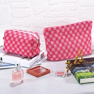 Stylish 2Pcs Checkered Makeup Bag Set for Women