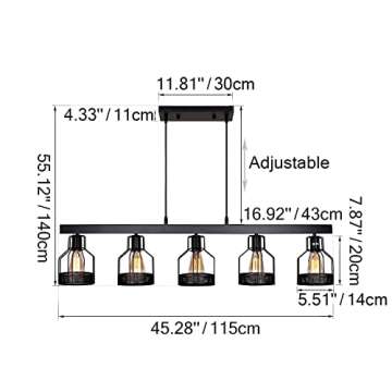 Farmhouse Pendant Light with Adjustable Height and Dimmer