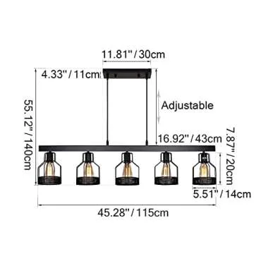 Farmhouse Pendant Light with Adjustable Height and Dimmer