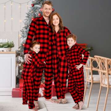 Hillban Couples Matching Christmas Pajamas Sets Family Buffalo Black Plaid Pajamas Long Sleeve Butto...