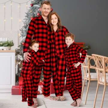 Hillban Couples Matching Christmas Pajamas Sets Family Buffalo Black Plaid Pajamas Long Sleeve Butto...