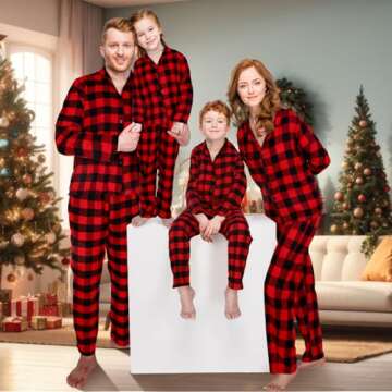 Hillban Couples Matching Christmas Pajamas Sets Family Buffalo Black Plaid Pajamas Long Sleeve Button for Adult Youth(Men,Large,Red)