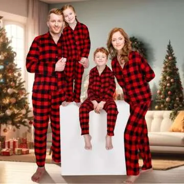 Hillban Couples Matching Christmas Pajamas Sets Family Buffalo Black Plaid Pajamas Long Sleeve Button for Adult Youth(Men,Large,Red)