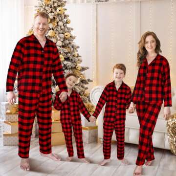 Hillban Couples Matching Christmas Pajamas Sets Family Buffalo Black Plaid Pajamas Long Sleeve Button for Adult Youth(Men,Large,Red)