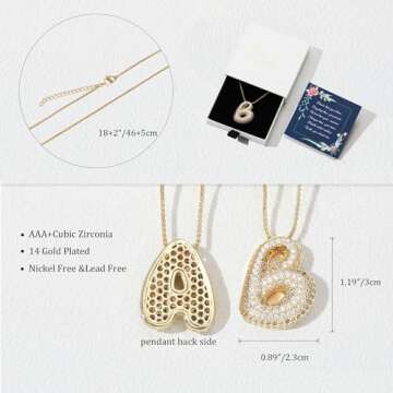 Flourisim FS bubble letter necklace gold for Women Dainty Charm chunky Zircon Balloon Initial Letter Chain Pendant Fashion Jewelry Personalized B Pendant Choker Necklace Present for Girlfriend