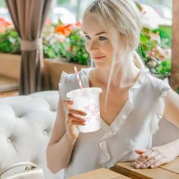 JarThenaAMCS 50 Pcs Pink Bow Plastic Cups with Lids and Straws Pink Bow Daisy Clear Plastic Cups 12 oz Disposable Cups for Valentine's Day Birthday Wedding Party Supplies