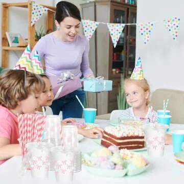 JarThenaAMCS 50 Pcs Pink Bow Plastic Cups with Lids and Straws Pink Bow Daisy Clear Plastic Cups 12 oz Disposable Cups for Valentine's Day Birthday Wedding Party Supplies