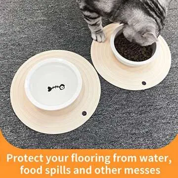 Ptlom Silicone Pet Food Mat for Dogs and Cats Placemat 2Pcs, Waterproof Non-Slip Feeding Bowl Mats Prevent Food and Water Overflow, Silicone Puppy Mat Suitable for Small Medium Pets, Beige, 9.5Inch