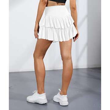 HOKOYI Women's Summer Cute High Waist Smocked Ruffle Skirt Flowy Layered Mini Skirt Skort Beach Casu...