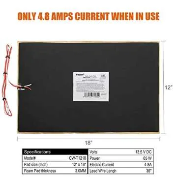 Facon RV Tank Heater Pads with Thermostat, 12" x 18", 13.5V DC, QAI Certified, Prevents Freezing for Fresh, Grey. Black Water Tanks, 50 Gallon Capacity, Easy Installation, Energy Efficient