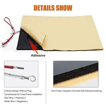 Facon RV Tank Heater Pads with Thermostat, 12" x 18", 13.5V DC, QAI Certified, Prevents Freezing for Fresh, Grey. Black Water Tanks, 50 Gallon Capacity, Easy Installation, Energy Efficient