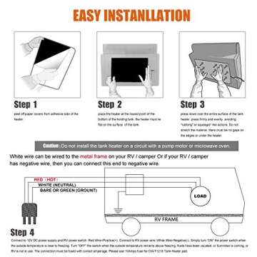 Facon RV Tank Heater Pads with Thermostat, 12" x 18", 13.5V DC, QAI Certified, Prevents Freezing for Fresh, Grey. Black Water Tanks, 50 Gallon Capacity, Easy Installation, Energy Efficient