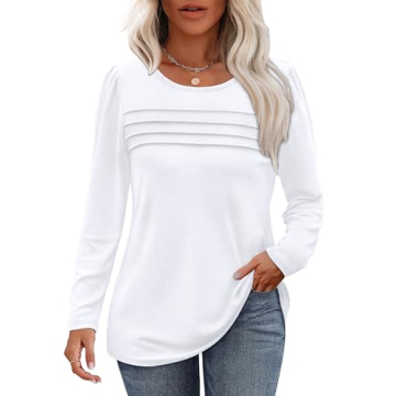 Elegant White Long Sleeve Shirts for Women - Dressy Casual Blouses