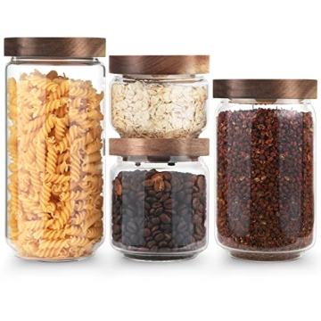 Elegant 4Pcs Spice Jars Set - Stackable Glass Storage with Bamboo Lids