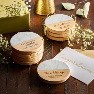 Personalized Coasters for Weddings, Custom Anniversary Gifts, Personalized Bar Coasters with Engravi...
