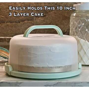 Top Shelf Elements Round Cake Carrier Two Sided Cake Holder Serves as Five Section Serving Tray, Portable Fits 10 inch Cake, Box Comes With Handle, Container Holds Pies (Green)