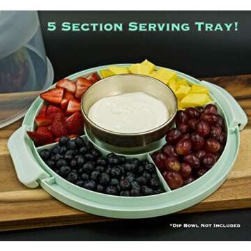 Top Shelf Elements Round Cake Carrier Two Sided Cake Holder Serves as Five Section Serving Tray, Portable Fits 10 inch Cake, Box Comes With Handle, Container Holds Pies (Green)