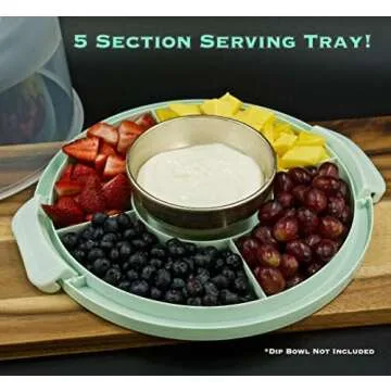 Top Shelf Elements Round Cake Carrier Two Sided Cake Holder Serves as Five Section Serving Tray, Portable Fits 10 inch Cake, Box Comes With Handle, Container Holds Pies (Green)