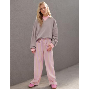 Stylish MISSACTIVER Women Striped Lounge Pants with Pockets