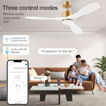 Cumilo Modern Gold White Ceiling Fan with Remote Control and Smart App