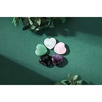 YATOJUZI 5PCS Natural Heart Healing Crystals Rose Quartz Amethyst Heart Love Stones Set Bulk Polishe...