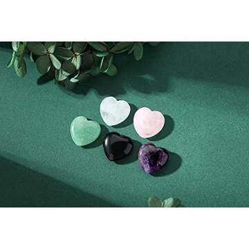 YATOJUZI 5PCS Natural Heart Healing Crystals Rose Quartz Amethyst Heart Love Stones Set Bulk Polished Pocket Palm Thumb Gemstones Chakra Reiki Balancing