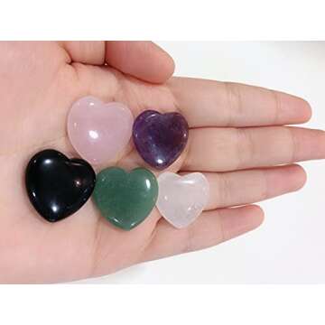 YATOJUZI 5PCS Natural Heart Healing Crystals Rose Quartz Amethyst Heart Love Stones Set Bulk Polished Pocket Palm Thumb Gemstones Chakra Reiki Balancing