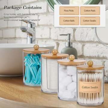 SGHUO 4 Pack Qtip Holder Bathroom Organizer Set, Acrylic Dispenser for Cotton Ball, Cotton Swab, Cotton Round Pads, Dental Floss Sticks