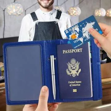 ACdream Passport and Vaccine Card Holder Combo, Blue Sky, Faux Leather, RFID Blocking, Unisex Wallet