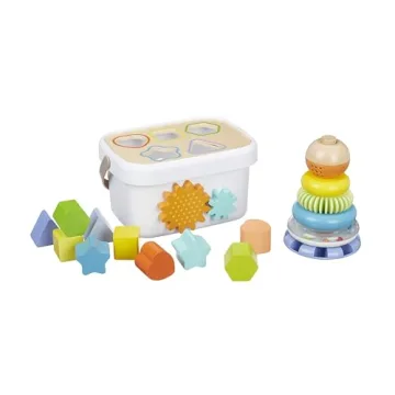 Amazon Basics Wooden Shape Sorter and Rainbow Stacker Classic Baby Toy Set-Sorting Play For Infants ...