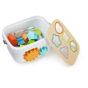 Amazon Basics Wooden Shape Sorter and Rainbow Stacker Classic Baby Toy Set-Sorting Play For Infants Age 12M+, Medium, Multicolor