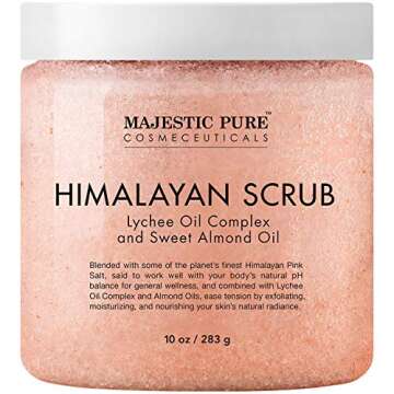 MAJESTIC PURE Himalayan Pink Salt Body Scrub with Lychee Oil and Sweet Almond Oil | Exfoliating Body Scrub for Skin Care, Stretch Marks, Acne, Cellulite | Body Scrub Exfoliator |10 oz (Pack of 2)