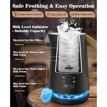 Nuovoware 4 in 1 Milk Frother and Steamer with Temperature Control Display Screen, Electric Automatic Frother for Hot Chocolate Milk, Cappuccinos, Latte, Macchiato, Black