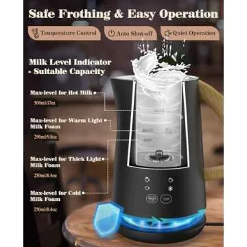 Nuovoware 4 in 1 Milk Frother and Steamer with Temperature Control Display Screen, Electric Automatic Frother for Hot Chocolate Milk, Cappuccinos, Latte, Macchiato, Black