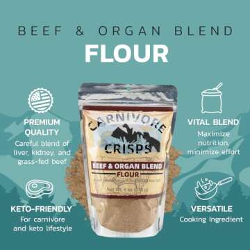 Carnivore Crisps Grass-Fed and Finished Beef and Organ Blend Flour, Premium Beef flour for Cooking a...