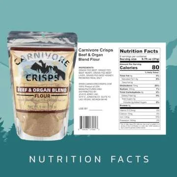 Carnivore Crisps Grass-Fed and Finished Beef and Organ Blend Flour, Premium Beef flour for Cooking and Seasoning, Rich in Protein, Paleo & Keto Friendly, 6 oz